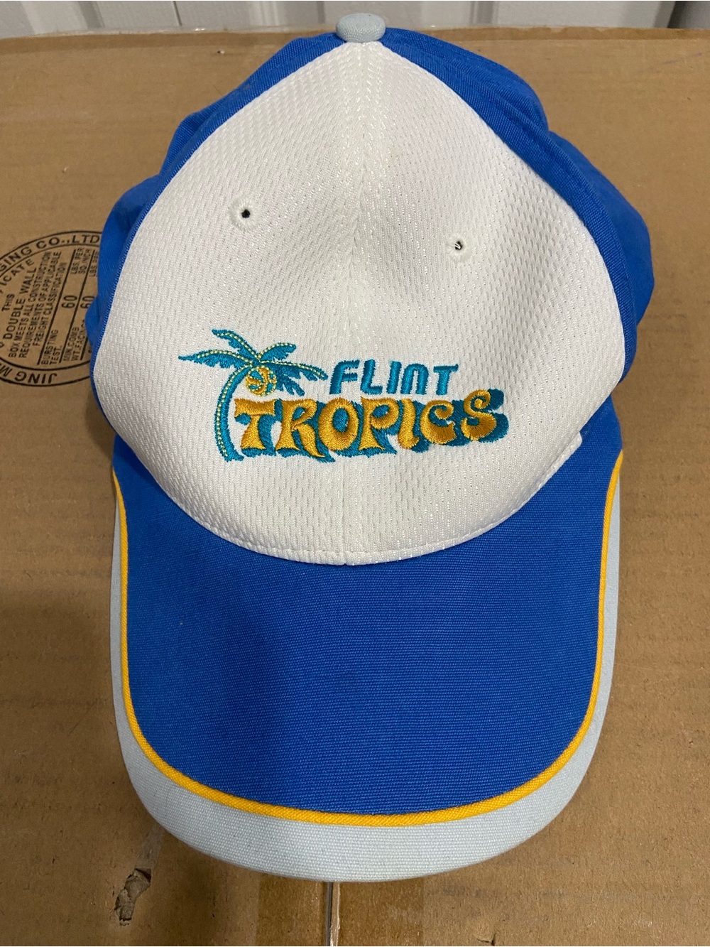 Flint Tropics Embroidered Baseball Cap - White & Blue with Yellow Accent